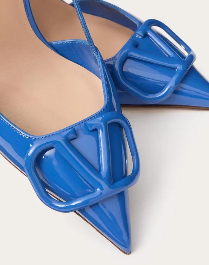 Valentino Pumps Woman Vlogo Signature Patent Leather Slingback Pump 80mm 315 In For Woman In Cobalt Cobalt