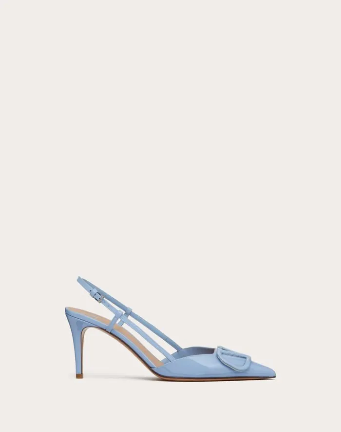 Valentino Pumps Woman Vlogo Signature Patent Leather Slingback Pump 80mm 315 In For Woman In Cobalt Cobalt