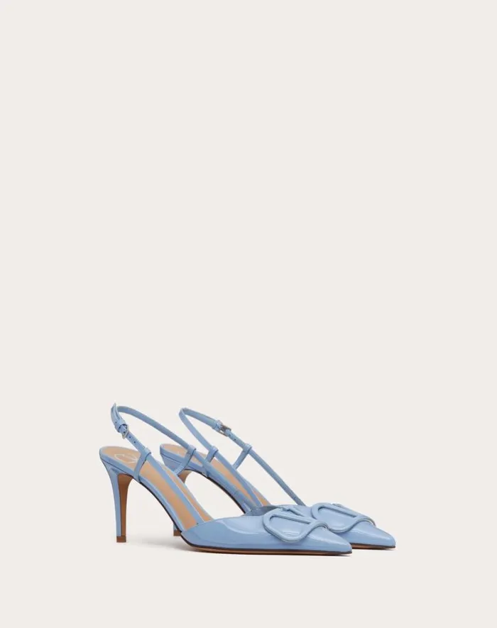 Valentino Pumps Woman Vlogo Signature Patent Leather Slingback Pump 80mm 315 In For Woman In Cobalt Cobalt