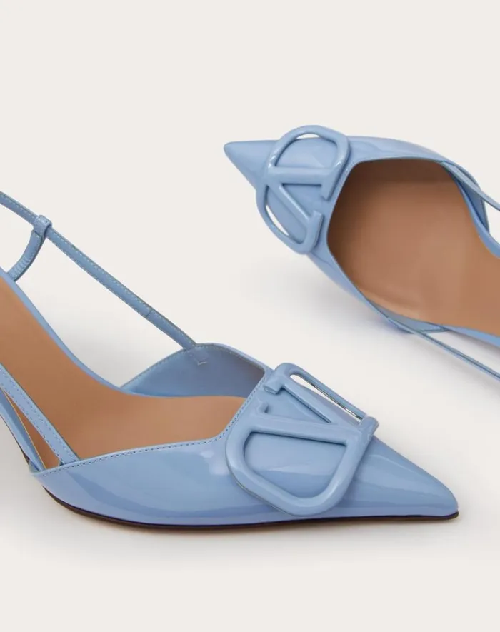 Valentino Pumps Woman Vlogo Signature Patent Leather Slingback Pump 80mm 315 In For Woman In Cobalt Cobalt