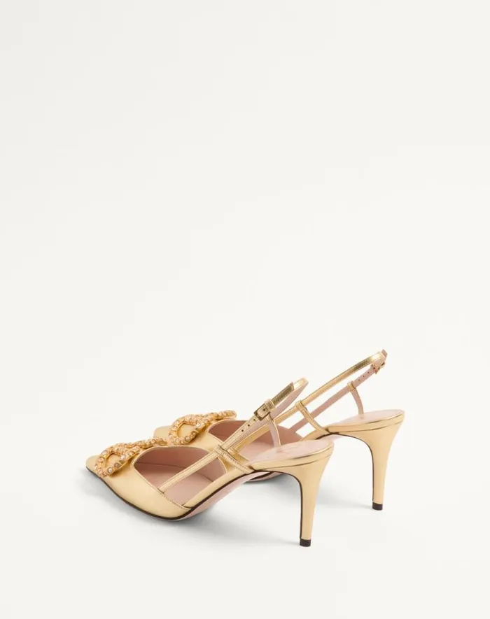 Valentino Pumps Woman Vlogo Signature Slingback Pump In Laminated Nappa Leather 80mm For Woman In Multicolor Multicolor