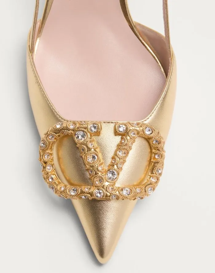 Valentino Pumps Woman Vlogo Signature Slingback Pump In Laminated Nappa Leather 80mm For Woman In Multicolor Multicolor