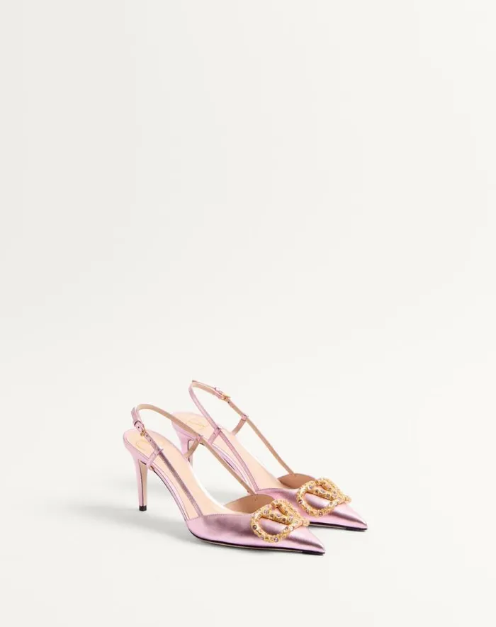 Valentino Pumps Woman Vlogo Signature Slingback Pump In Laminated Nappa Leather 80mm For Woman In Multicolor Multicolor