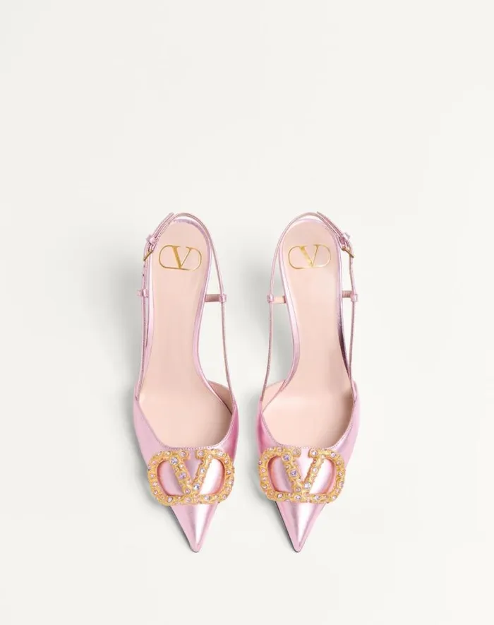 Valentino Pumps Woman Vlogo Signature Slingback Pump In Laminated Nappa Leather 80mm For Woman In Multicolor Multicolor