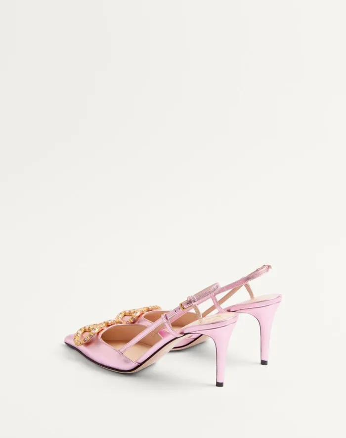 Valentino Pumps Woman Vlogo Signature Slingback Pump In Laminated Nappa Leather 80mm For Woman In Multicolor Multicolor
