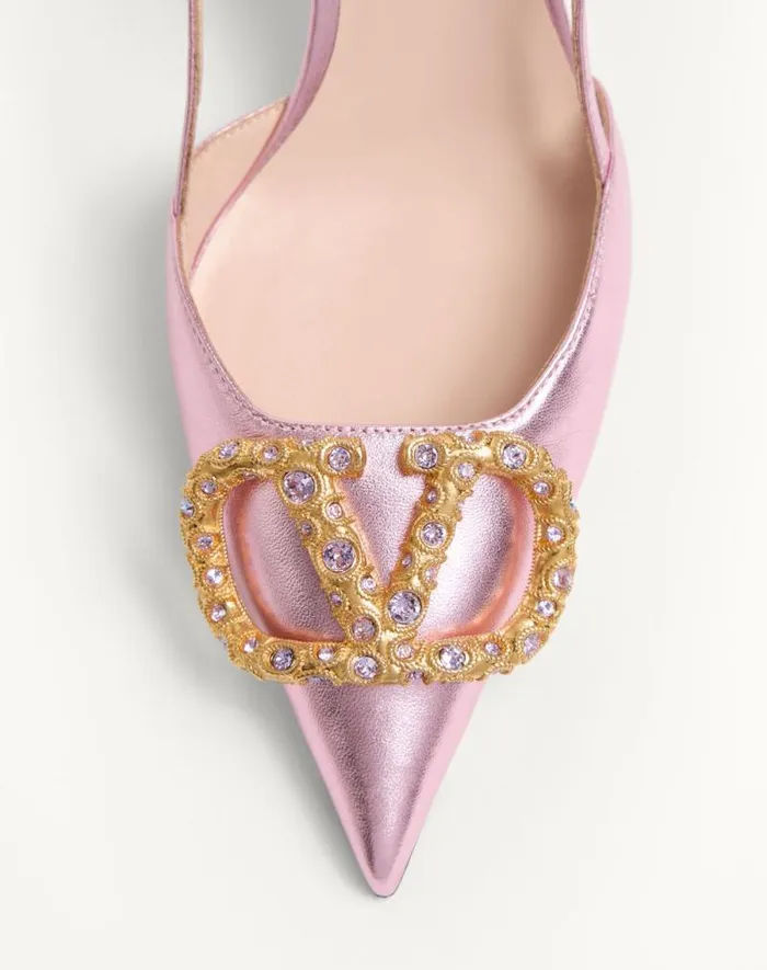 Valentino Pumps Woman Vlogo Signature Slingback Pump In Laminated Nappa Leather 80mm For Woman In Multicolor Multicolor