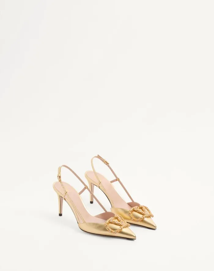 Valentino Pumps Woman Vlogo Signature Slingback Pump In Laminated Nappa Leather 80mm For Woman In Multicolor Multicolor