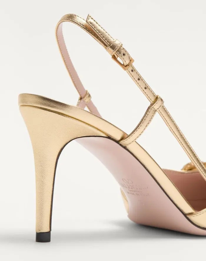 Valentino Pumps Woman Vlogo Signature Slingback Pump In Laminated Nappa Leather 80mm For Woman In Multicolor Multicolor