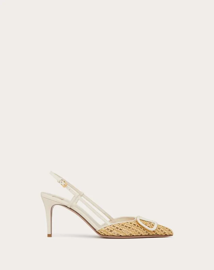 Valentino Pumps Woman Vlogo Signature Woven Nappa Slingback Pump 80mm For Woman In Naturalivory Naturalivory