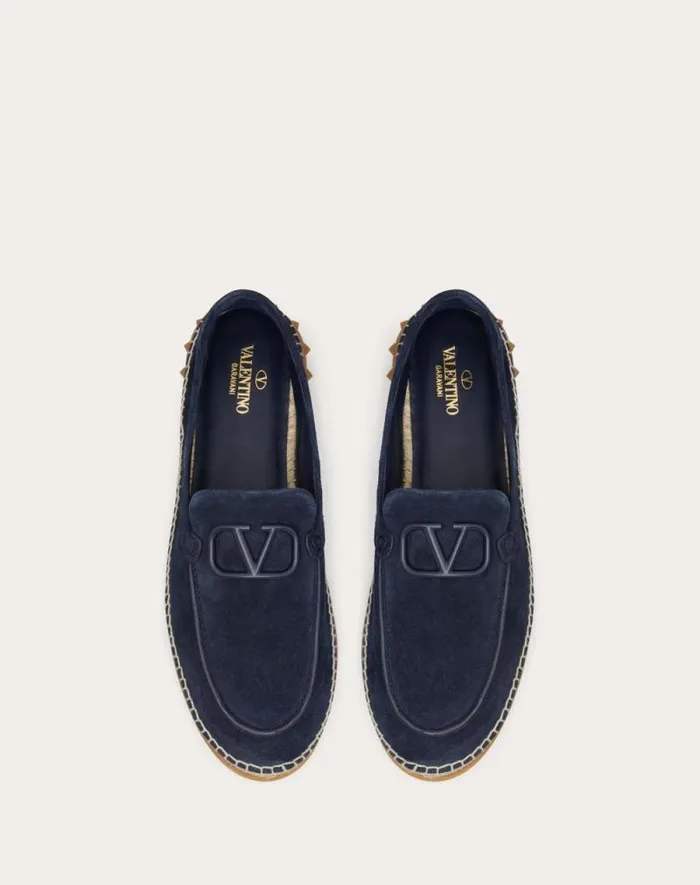 Valentino Sandals Man Leisure Flows Espadrilles In Split Leather For Man In Marine Marine Valentino Sandals Man Leisure Flows Espadrilles In Split Leather For Man In Marine Marine
