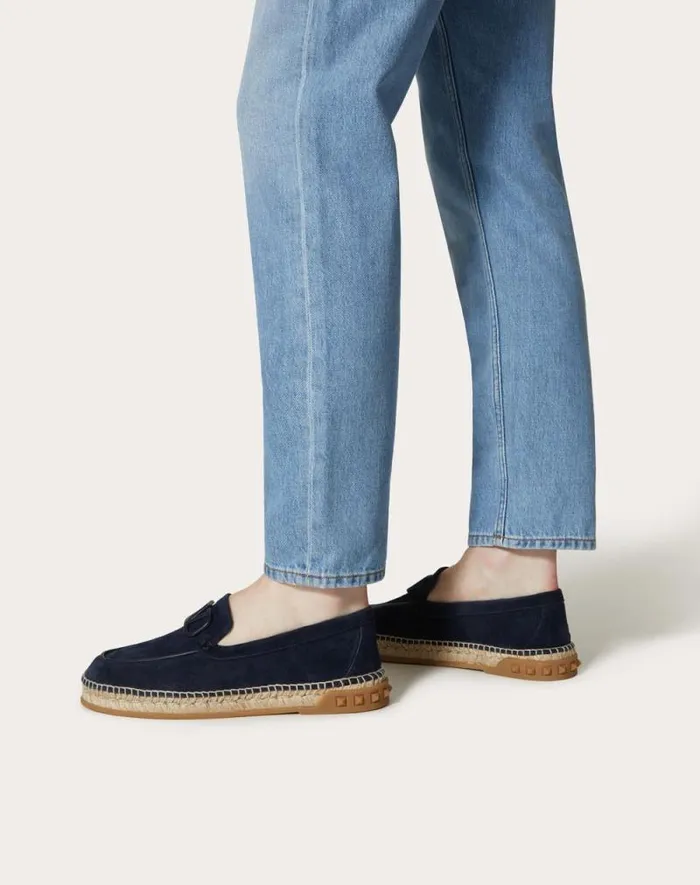 Valentino Sandals Man Leisure Flows Espadrilles In Split Leather For Man In Marine Marine Valentino Sandals Man Leisure Flows Espadrilles In Split Leather For Man In Marine Marine