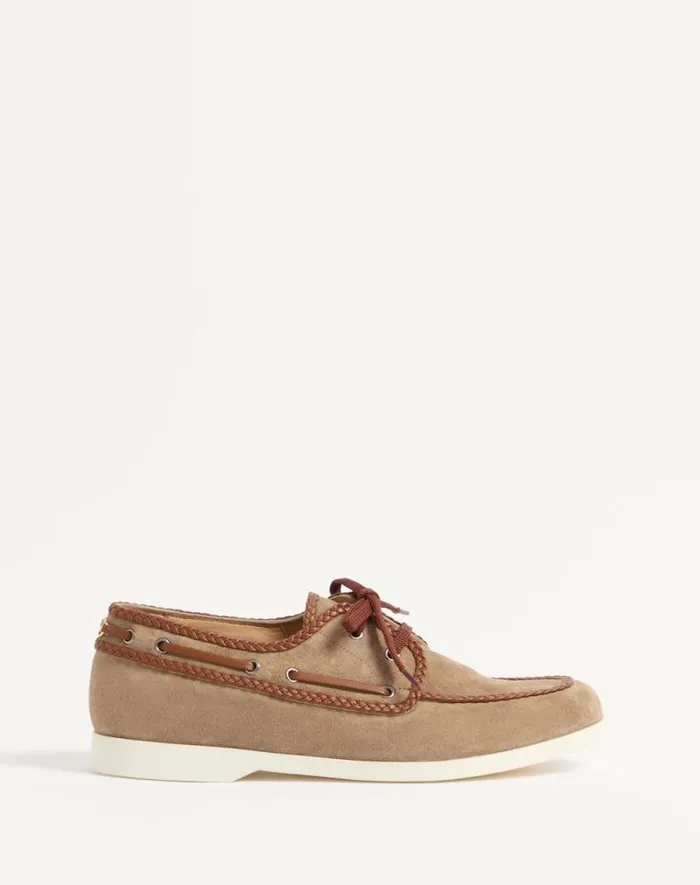 Valentino Sandals Man Palm Avenue Crust And Nappa Leather Boat Shoe For Man In Khakitobacco Khakitobacco Valentino Sandals Man Palm Avenue Crust And Nappa Leather Boat Shoe For Man In Khakitobacco Khakitobacco