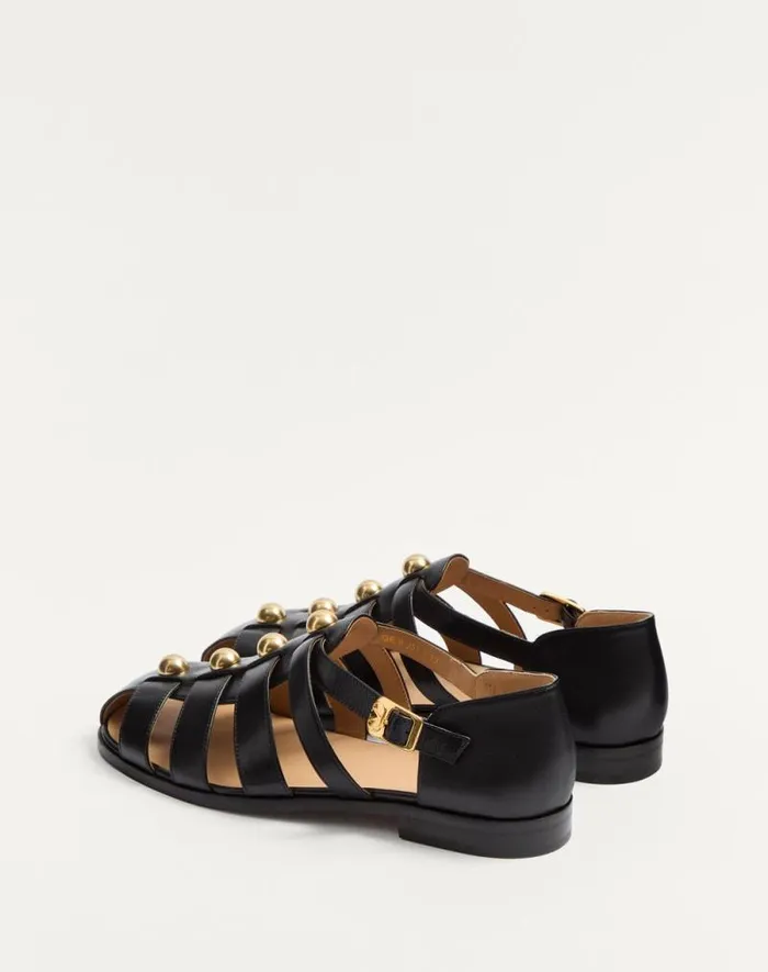 Valentino Sandals Man Studshield Fisherman Calfskin Sandal For Man In Tobacco Tobacco