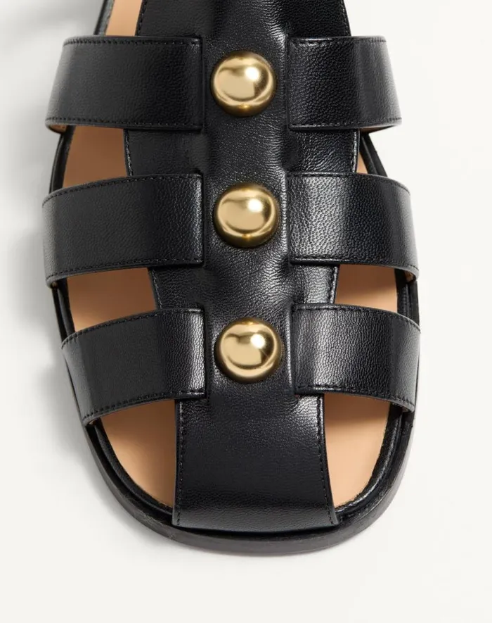 Valentino Sandals Man Studshield Fisherman Calfskin Sandal For Man In Tobacco Tobacco