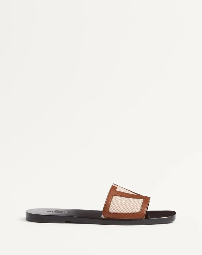 Valentino Sandals Man Viva Superstar Slide Sandal In Canvas Fabric And Nappa Leather For Man In Naturaltobacco Naturaltobacco Valentino Sandals Man Viva Superstar Slide Sandal In Canvas Fabric And Nappa Leather For Man In Naturaltobacco Naturaltobacco