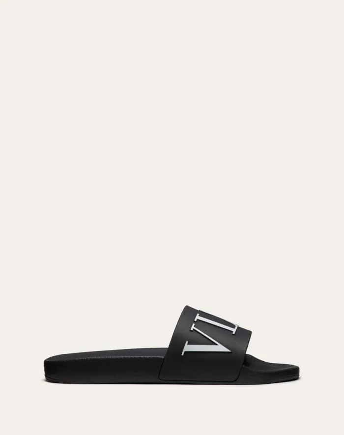 Valentino Sandals Man Vltn Rubber Slider Sandal For Man In Black Black