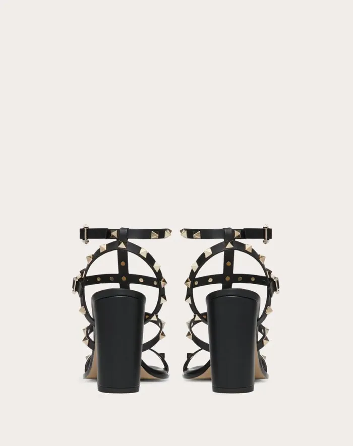 Valentino Sandals Woman Rockstud Ankle Strap Sandal 90 Mm For Woman In Black Black Valentino Sandals Woman Rockstud Ankle Strap Sandal 90 Mm For Woman In Black Black
