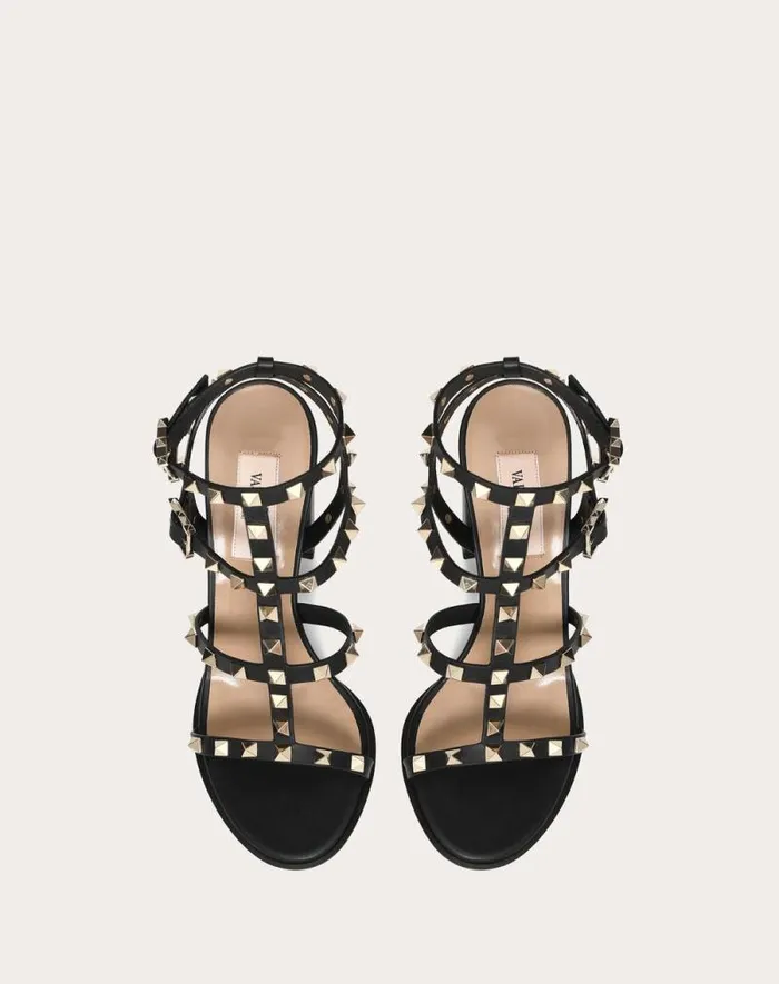 Valentino Sandals Woman Rockstud Ankle Strap Sandal 90 Mm For Woman In Black Black Valentino Sandals Woman Rockstud Ankle Strap Sandal 90 Mm For Woman In Black Black