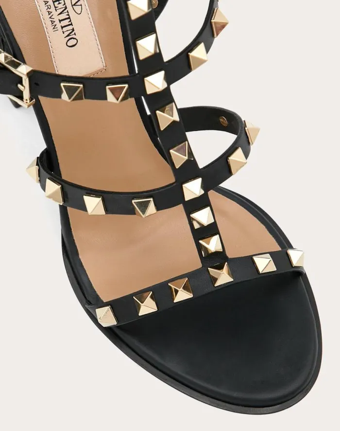Valentino Sandals Woman Rockstud Ankle Strap Sandal 90 Mm For Woman In Black Black Valentino Sandals Woman Rockstud Ankle Strap Sandal 90 Mm For Woman In Black Black