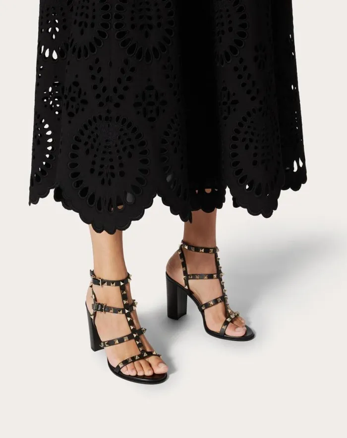 Valentino Sandals Woman Rockstud Ankle Strap Sandal 90 Mm For Woman In Black Black Valentino Sandals Woman Rockstud Ankle Strap Sandal 90 Mm For Woman In Black Black