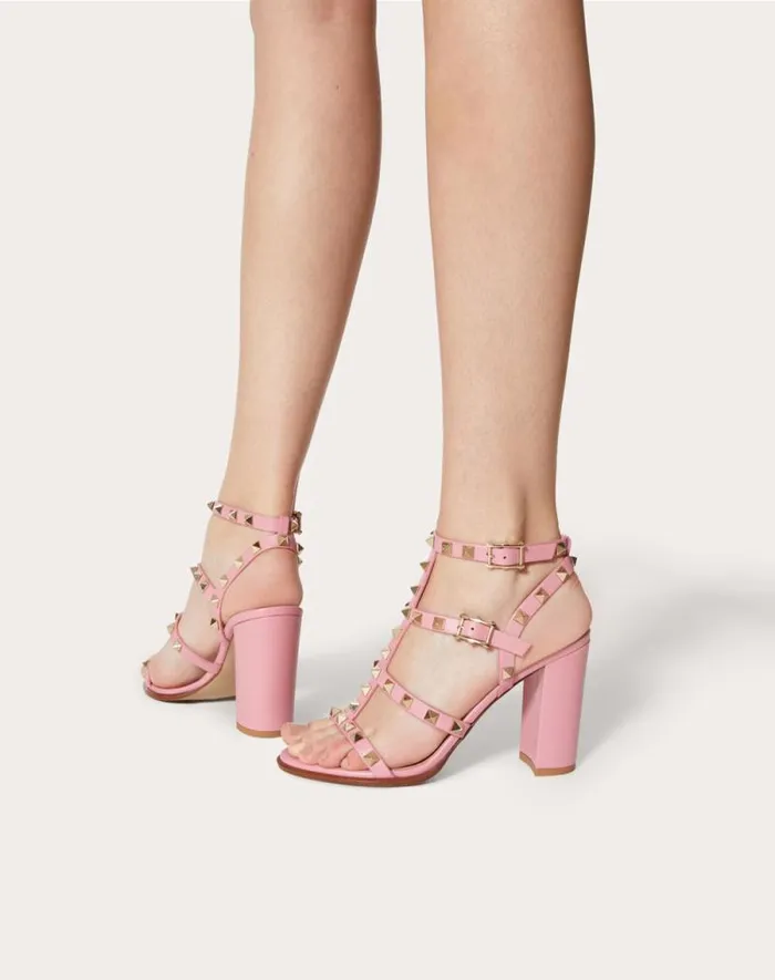 Valentino Sandals Woman Rockstud Ankle Strap Sandal 90 Mm For Woman In Black Black Valentino Sandals Woman Rockstud Ankle Strap Sandal 90 Mm For Woman In Black Black