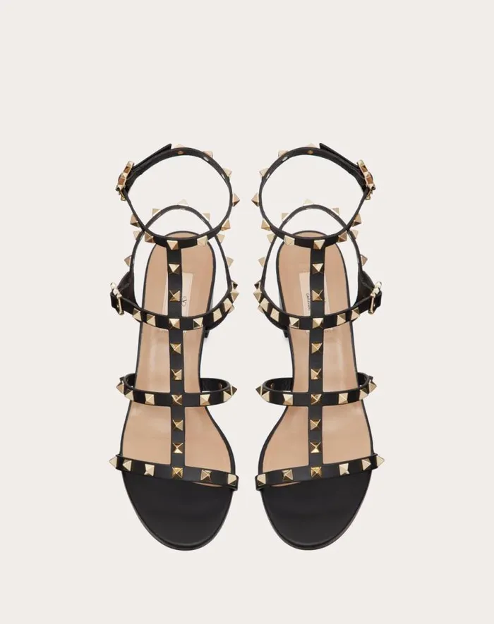 Valentino Sandals Woman Rockstud Calfskin Ankle Strap Sandal 60 Mm For Woman In Black Black Valentino Sandals Woman Rockstud Calfskin Ankle Strap Sandal 60 Mm For Woman In Black Black