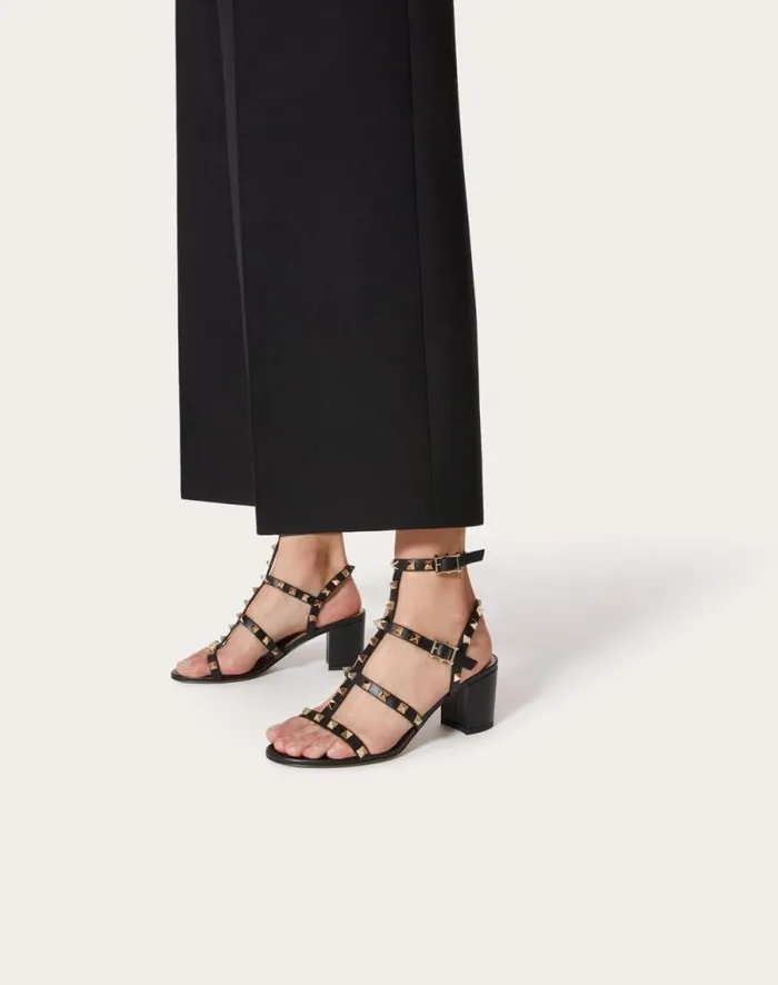 Valentino Sandals Woman Rockstud Calfskin Ankle Strap Sandal 60 Mm For Woman In Black Black Valentino Sandals Woman Rockstud Calfskin Ankle Strap Sandal 60 Mm For Woman In Black Black