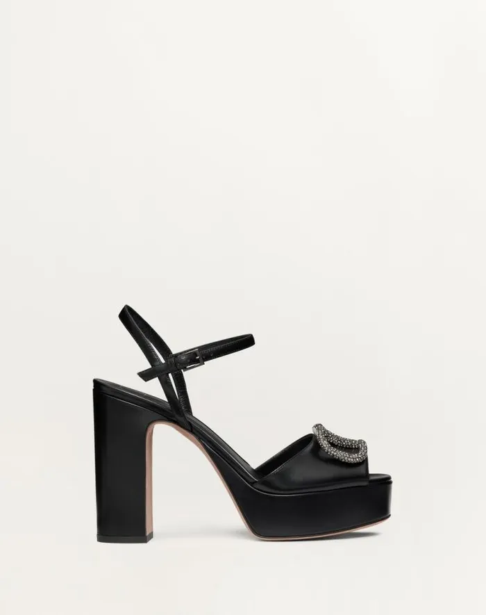 Valentino Sandals Woman Sandal With Vlogo Signature Platform In Calfskin 115mm For Woman In Black Black Valentino Sandals Woman Sandal With Vlogo Signature Platform In Calfskin 115mm For Woman In Black Black