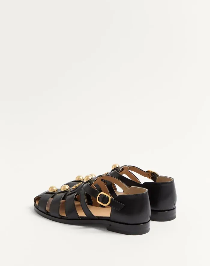 Valentino Sandals Woman Vlogo Signature Calfskin Fisherman Sandal 20mm For Woman In Black Black Valentino Sandals Woman Vlogo Signature Calfskin Fisherman Sandal 20mm For Woman In Black Black