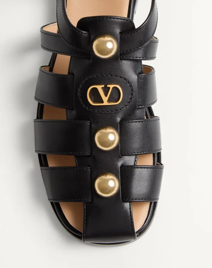 Valentino Sandals Woman Vlogo Signature Calfskin Fisherman Sandal 20mm For Woman In Black Black Valentino Sandals Woman Vlogo Signature Calfskin Fisherman Sandal 20mm For Woman In Black Black