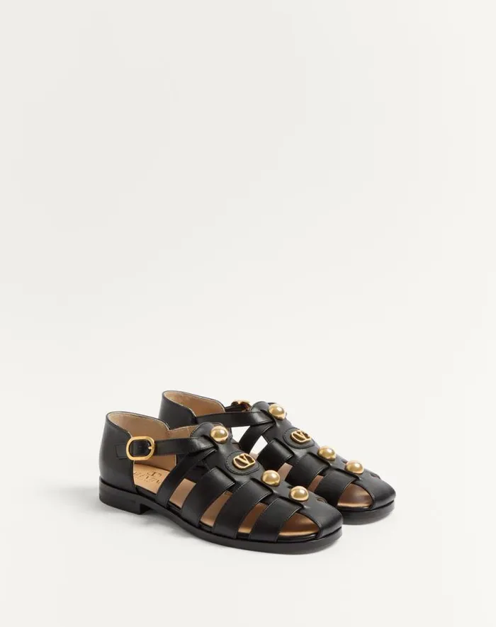 Valentino Sandals Woman Vlogo Signature Calfskin Fisherman Sandal 20mm For Woman In Black Black Valentino Sandals Woman Vlogo Signature Calfskin Fisherman Sandal 20mm For Woman In Black Black