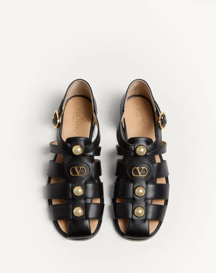 Valentino Sandals Woman Vlogo Signature Calfskin Fisherman Sandal 20mm For Woman In Black Black Valentino Sandals Woman Vlogo Signature Calfskin Fisherman Sandal 20mm For Woman In Black Black