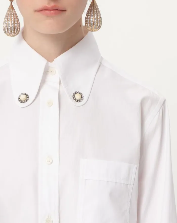Valentino Shirts And Tops Woman Cotton Popeline Shirt For Woman In Optic White Optic White Valentino Shirts And Tops Woman Cotton Popeline Shirt For Woman In Optic White Optic White