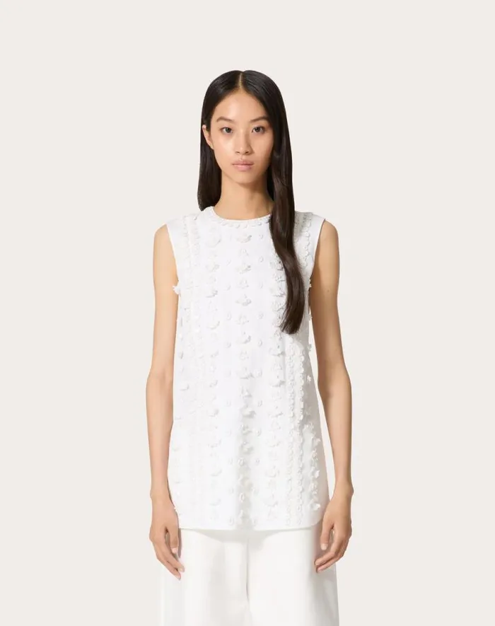 Valentino Shirts And Tops Woman Embroidered Compact Popeline Top For Woman In White White Valentino Shirts And Tops Woman Embroidered Compact Popeline Top For Woman In White White