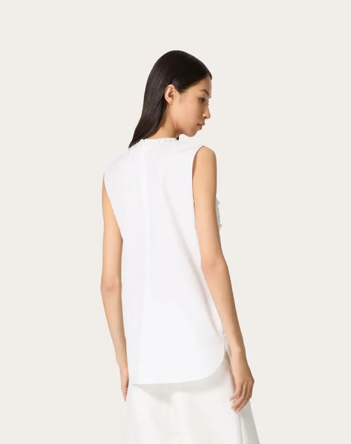 Valentino Shirts And Tops Woman Embroidered Compact Popeline Top For Woman In White White Valentino Shirts And Tops Woman Embroidered Compact Popeline Top For Woman In White White