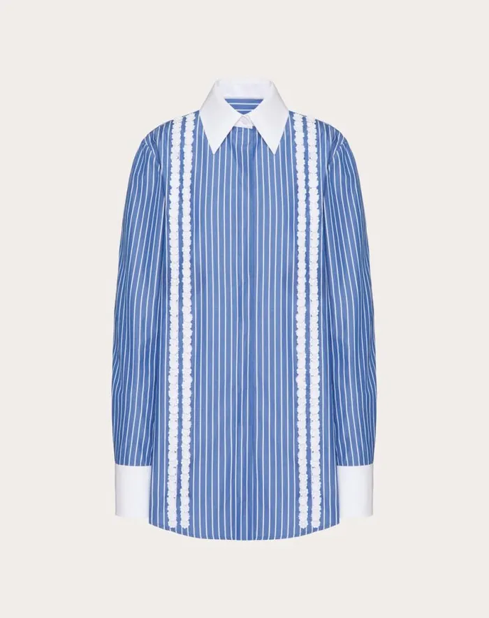 Valentino Shirts And Tops Woman Embroidered Contrails Popeline Shirt For Woman In Light Bluewhite Light Bluewhite Valentino Shirts And Tops Woman Embroidered Contrails Popeline Shirt For Woman In Light Bluewhite Light Bluewhite