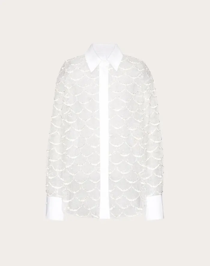 Valentino Shirts And Tops Woman Embroidered Tulle Illusione Shirt For Woman In Ivory Ivory Valentino Shirts And Tops Woman Embroidered Tulle Illusione Shirt For Woman In Ivory Ivory