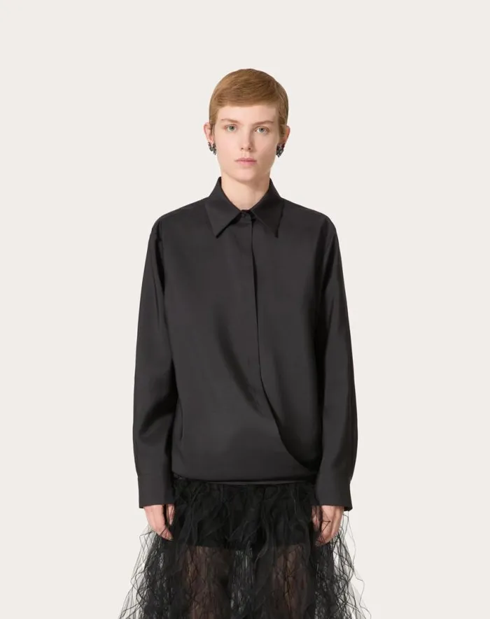Valentino Shirts And Tops Woman Techno Light Wool Shirt For Woman In Black Black Valentino Shirts And Tops Woman Techno Light Wool Shirt For Woman In Black Black