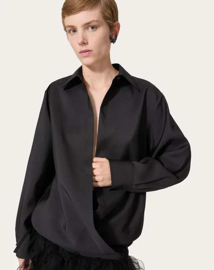 Valentino Shirts And Tops Woman Techno Light Wool Shirt For Woman In Black Black Valentino Shirts And Tops Woman Techno Light Wool Shirt For Woman In Black Black