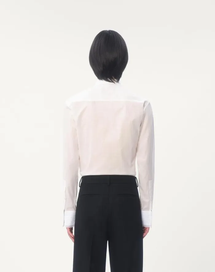 Valentino Shirts Man Cotton Muslin Shirt With Plastron And Lace Details For Man In Natural Natural