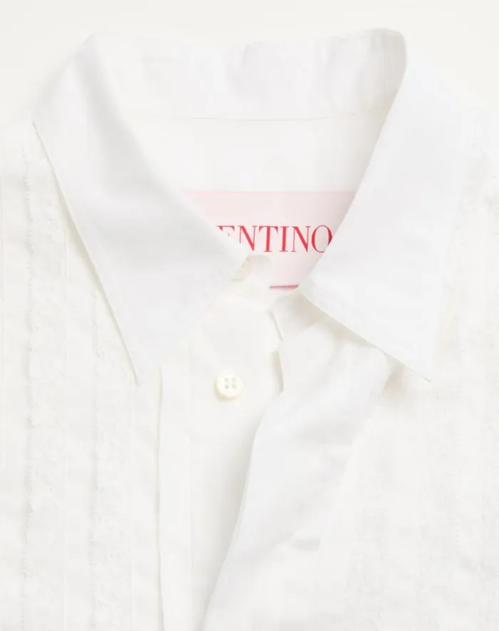 Valentino Shirts Man Cotton Muslin Shirt With Plastron And Lace Details For Man In Natural Natural