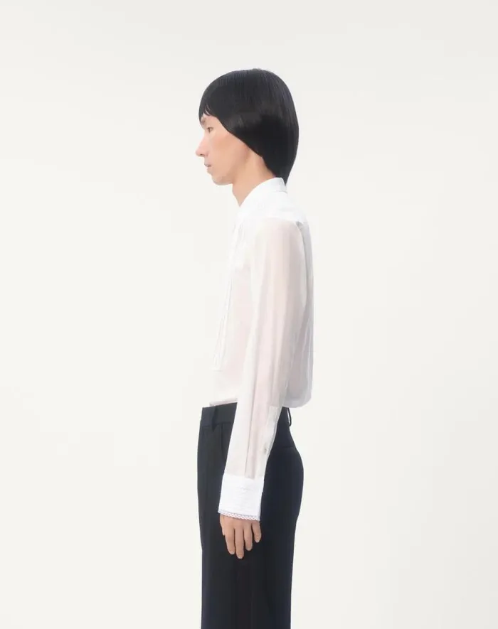 Valentino Shirts Man Cotton Muslin Shirt With Plastron And Lace Details For Man In Natural Natural
