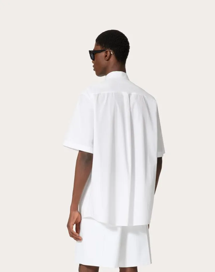 Valentino Shirts Man Cotton Poplin Bowling Shirt With High Relief Embroidery For Man In White White