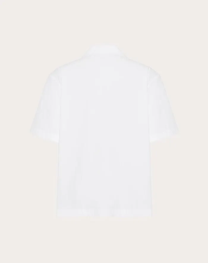 Valentino Shirts Man Cotton Poplin Bowling Shirt With Rubberized V Detail For Man In White White