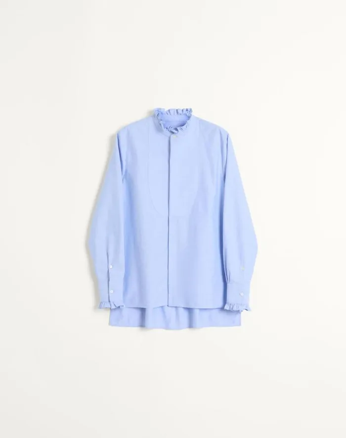 Valentino Shirts Man Cotton Shirt With Plastron And Ruffles For Man In Sky Blue Sky Blue Valentino Shirts Man Cotton Shirt With Plastron And Ruffles For Man In Sky Blue Sky Blue