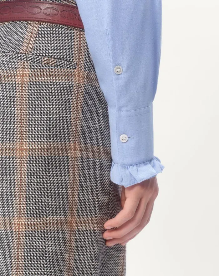 Valentino Shirts Man Cotton Shirt With Plastron And Ruffles For Man In Sky Blue Sky Blue