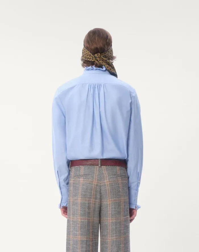 Valentino Shirts Man Cotton Shirt With Plastron And Ruffles For Man In Sky Blue Sky Blue