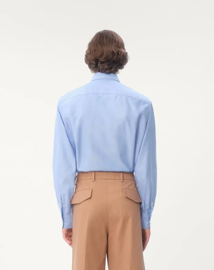 Valentino Shirts Man Vlogo Embroidered Cotton Shirt For Man In Sky Blue Sky Blue Valentino Shirts Man Vlogo Embroidered Cotton Shirt For Man In Sky Blue Sky Blue