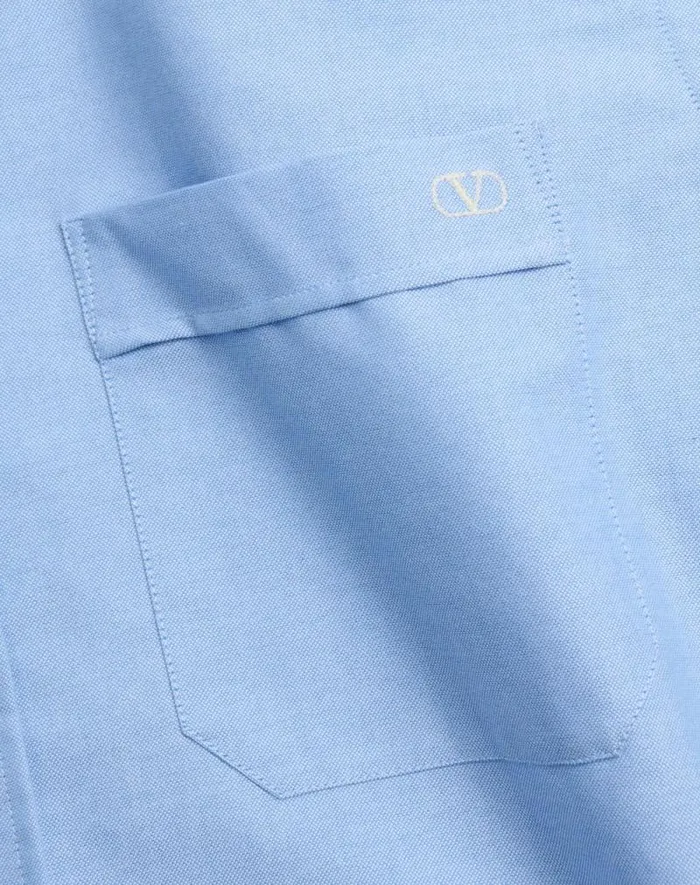 Valentino Shirts Man Vlogo Embroidered Cotton Shirt For Man In Sky Blue Sky Blue Valentino Shirts Man Vlogo Embroidered Cotton Shirt For Man In Sky Blue Sky Blue