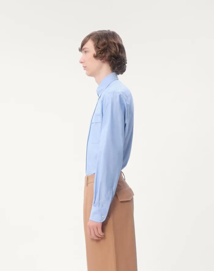 Valentino Shirts Man Vlogo Embroidered Cotton Shirt For Man In Sky Blue Sky Blue Valentino Shirts Man Vlogo Embroidered Cotton Shirt For Man In Sky Blue Sky Blue